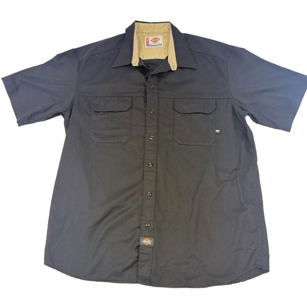 Dickies Work Shirt Button Cotton Short Sleeve Black Size XL